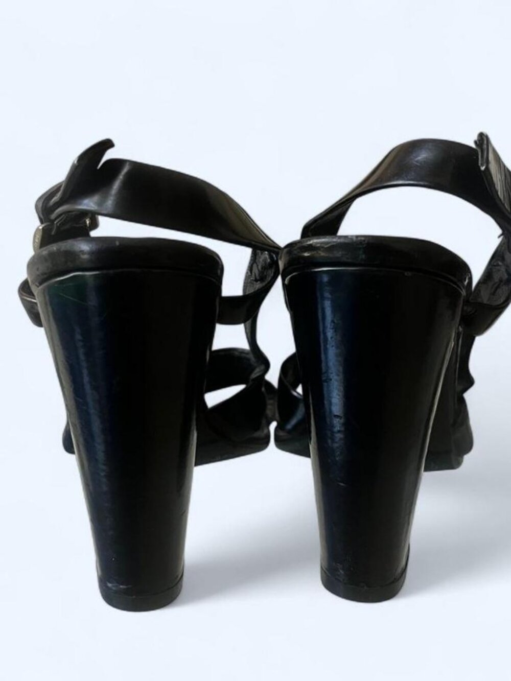 Prada Black Patent Leather Buckle Heel Sandals EU39 US 8.5 - Picture 3 of 6